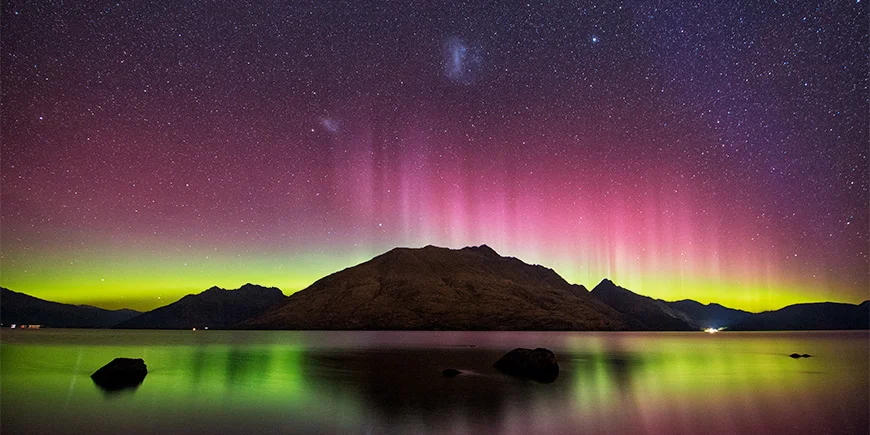 Sørlys ved Lake Wakatipu i New Zealand