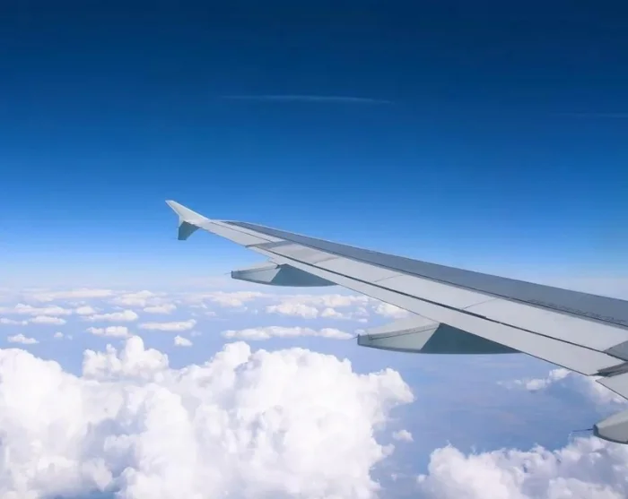 Flyvinge over skyene på vei til reisemålet