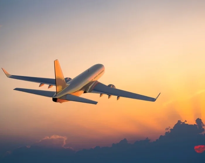 Fly i solnedgangen på vei til Marokko