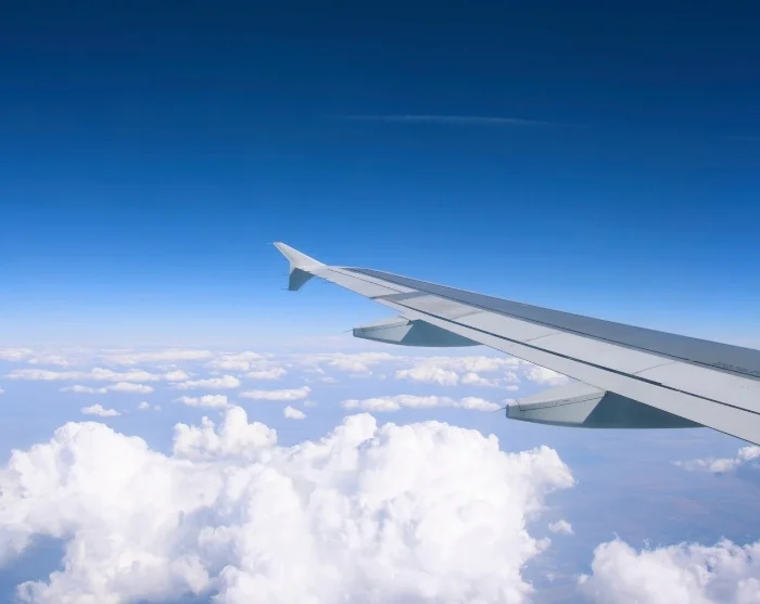 Flyvinge over skyene på vei til reisemålet