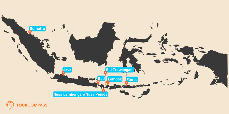Kart over øyer i Indonesia