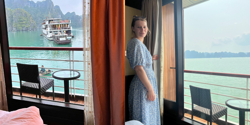Utsikt fra rom på cruise i Ha Long-bukten