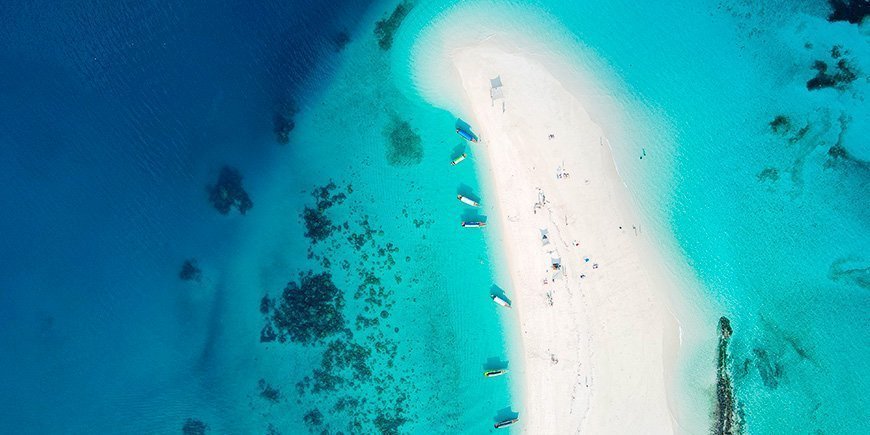 Oversikt fra Nakupenda Sandbank på Zanzibar