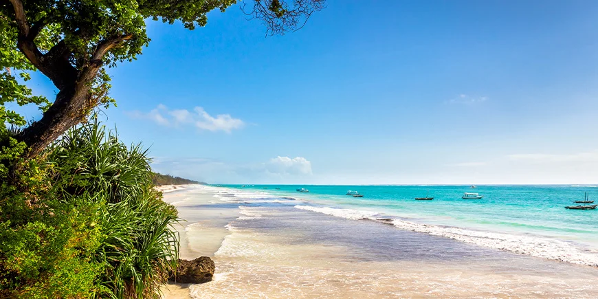 Den vakre Diani-stranden på kysten av Kenya